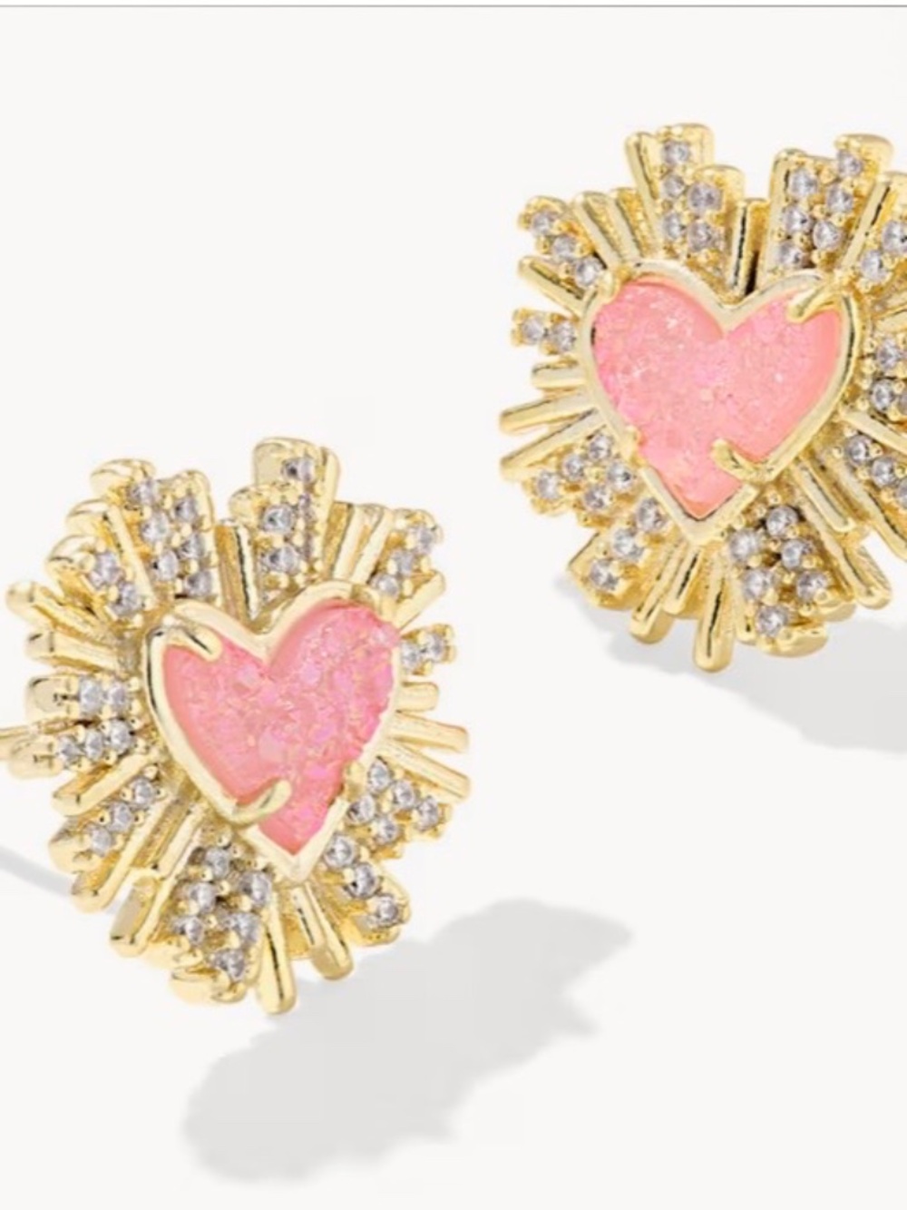 Dolly Parton x Kendra Scott Ari Heart Gold Stud Earrings in Light Pink Drusy